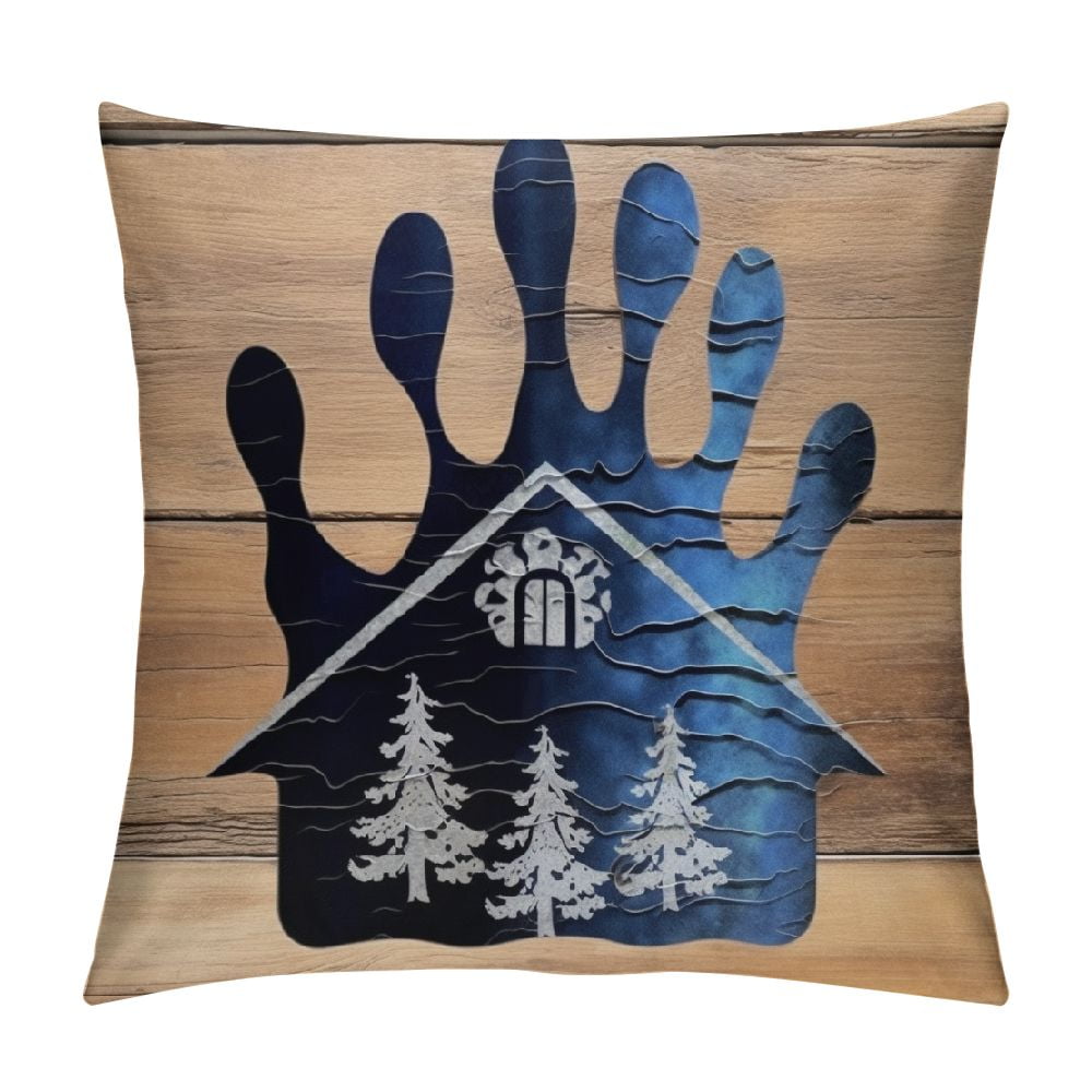 GOSMITH Pillow Covers Dog Paw Printed with Rustic Wood Grain Decorative