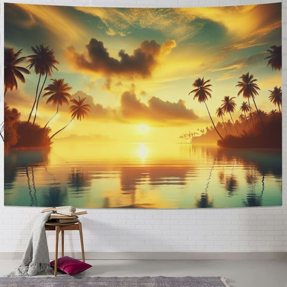 GOSMITH Pillowcase Tropical Beach Palm Tree Sunset Hanging Tapestry Painting