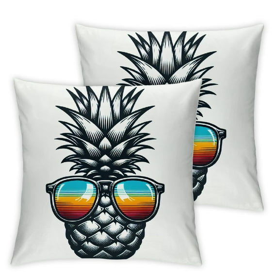 GOSMITH Pineapple Pillow Covers Summer Watercolor Pineapple Wears Glasses Pattern High-Quality 2-Piece Short Plush Pillowcase Set White
