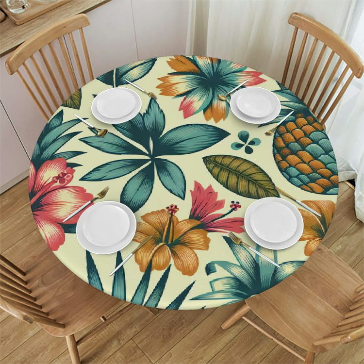 GOSMITH Pineapple Tropical Palm Leaves And Flowers Outdoor Fitted Round gosmith-pineapple-tropical-palm-leaves-and-flowers-outdoor-fitted-round