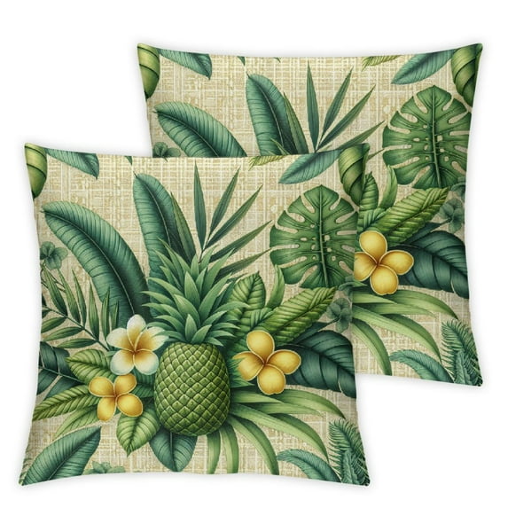 GOSMITH Pineapples Decorative Lumbar Hawaii Summer Tropical Palm Leaves Flowers Blossom 2-Piece Plush Pillowcase Set White