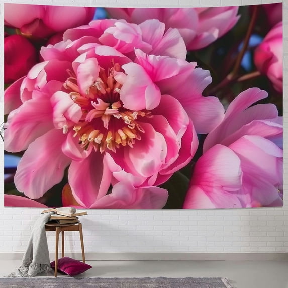 GOSMITH Pink peony print Tapestry Soft Decorative Wall Hanging Soft Wide Wall Home Wall Art Decor Mural for Bedroom Living Room Dorm Painting