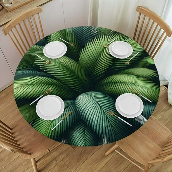 GOSMITH Plant Watercolor Tropical Palm Leaves Colorful Illustration Natural Feelings Tablecloth Round Table Cover White