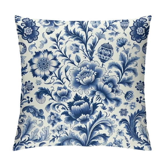 GOSMITH Porcelain Throw Pillow Covers Set of Classic Chinoiserie Blue and White with Striped Pattern Pillowcases,Decorative Lumbar Cushion Covers for Couch Bed Car,