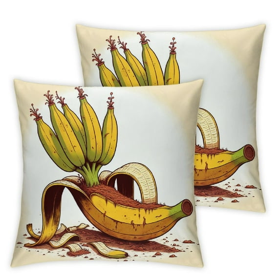 GOSMITH Printed on Both Sides 2-Piece Short Plush Pillowcase Set - Summer Tree Hawaii Coconut Palm Banana Tree Green Leaf White