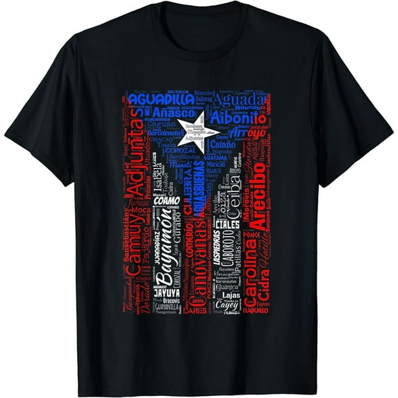 GOSMITH Puerto Rican Flag Shirt with Towns and Cities of Puerto Rico T-Shirt 98695-black