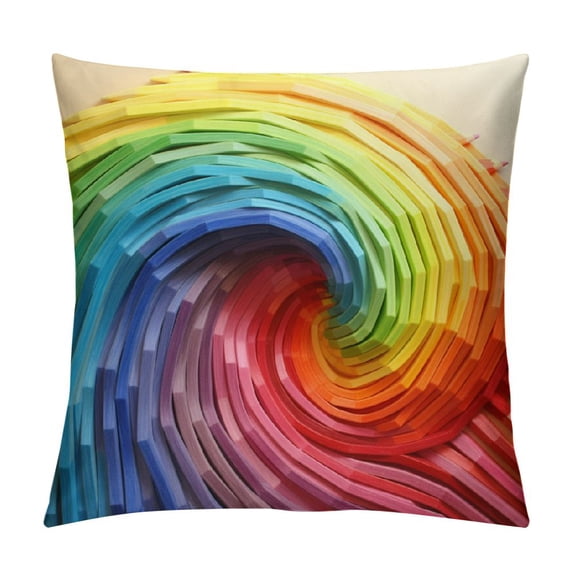GOSMITH  Rainbow Colorful Cushion Covers Abstract Crayon Throw Pillow Case Cover (Colorful) for Sofa Car Cousion Bed