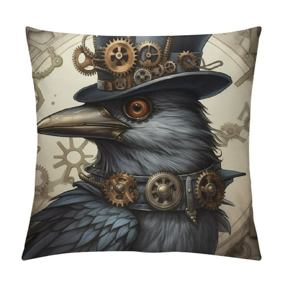 GOSMITH  Raven Vintage Crow Steampunk Throw Pillow,  Multicolor