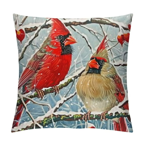 Leisuo Red Bird Throw Pillow Covers Sparrow Couch Pillow Cases Square Cushion Cover for Home Bed Sofa Decorative White