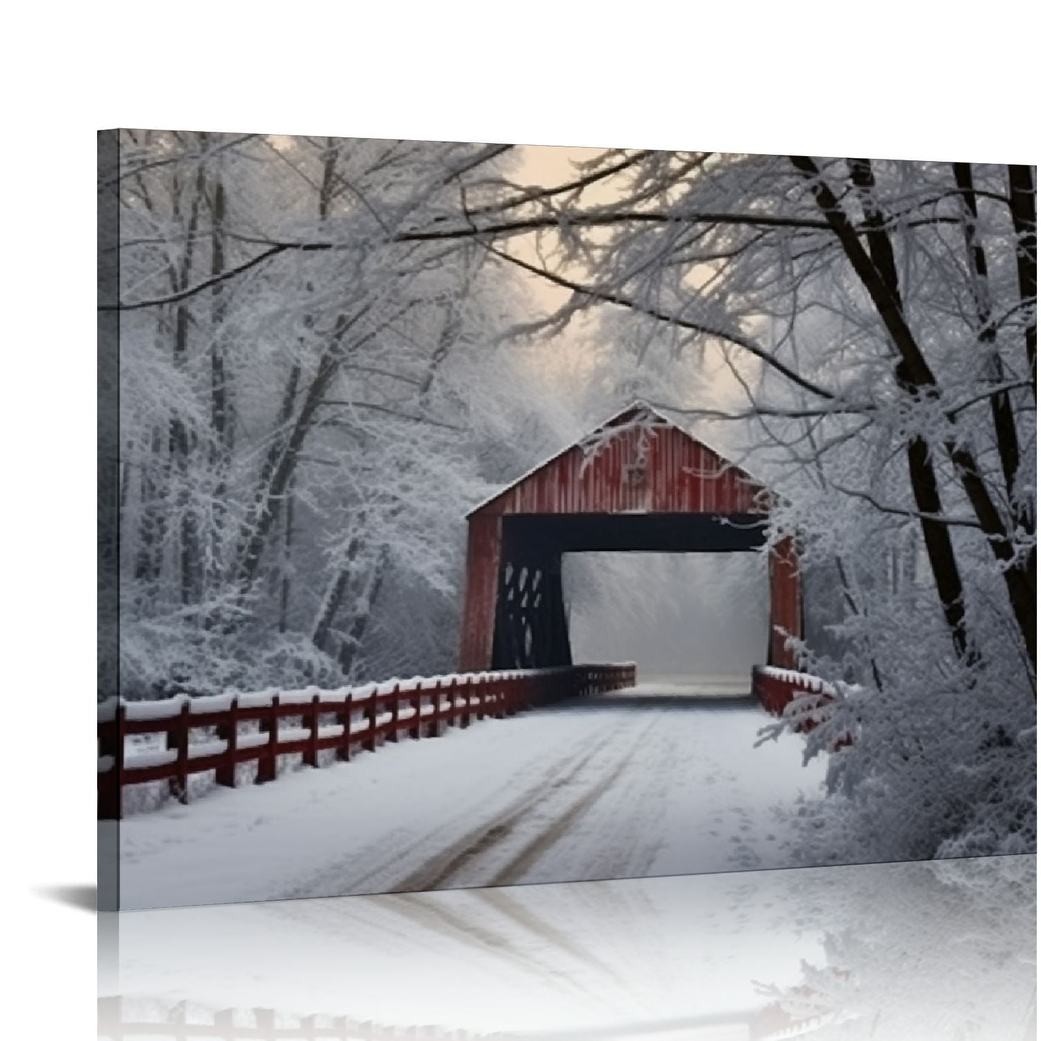 GOSMITH Red Covered Bridge in The Winter in Adamsville, Quebec, Canada