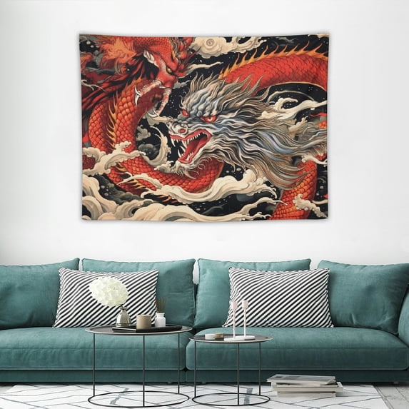GOSMITH Red Dragon Art Tapestry Wall Hanging Tiger Tapestries Chinese Mythical Animal Cloud Tapestry for Bedroom Living Room Dorm