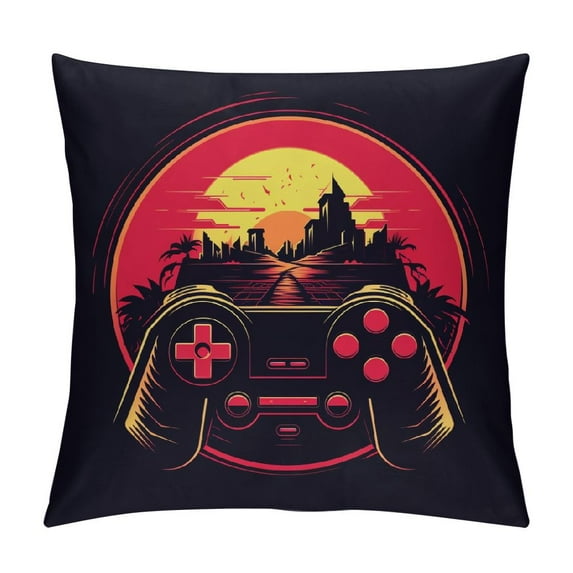 GOSMITH Red Signs Board Do Not Disturb Throw Pillow Cases Vintage Cushion Covers Gamer at Work with Gamepad Decorative Home Sofa Standard Pillow Shams
