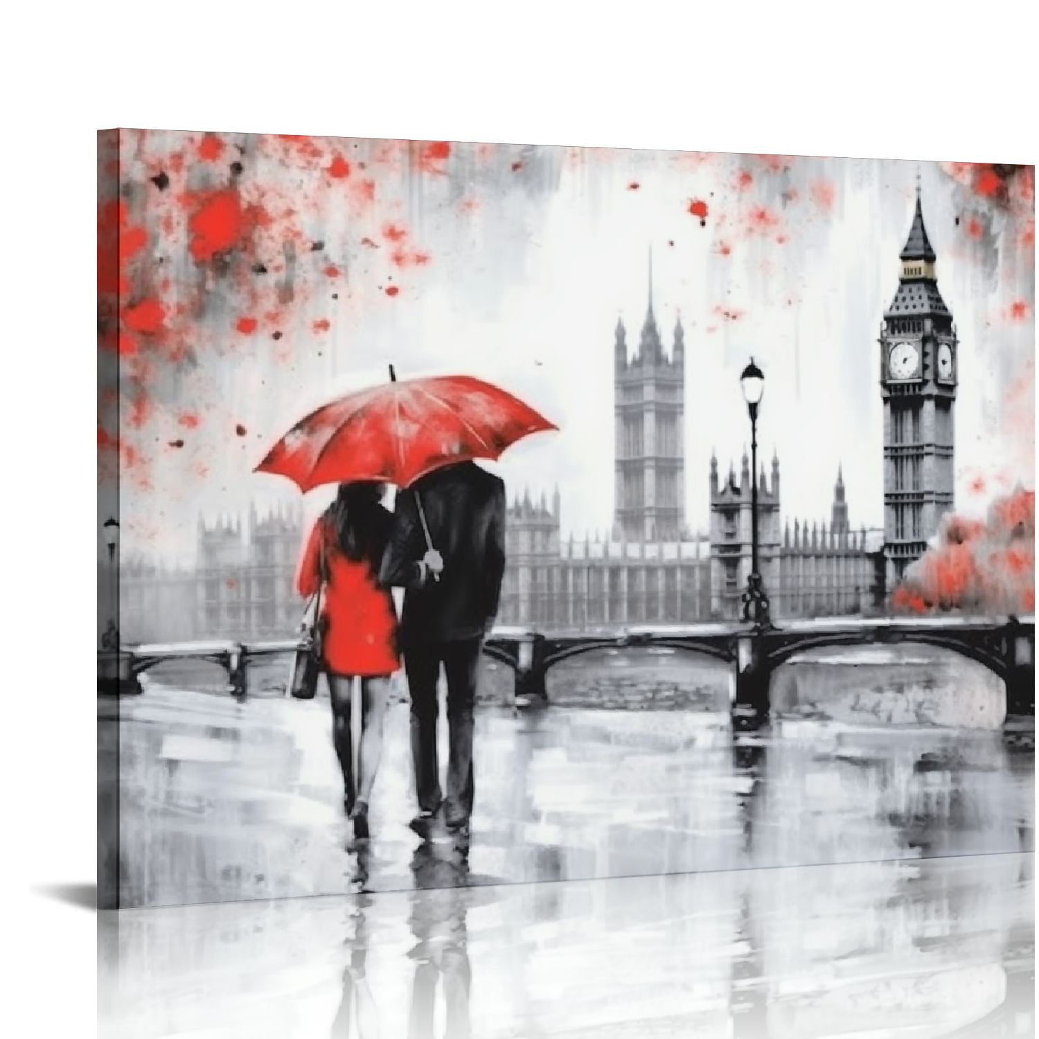 GOSMITH - Red Umbrella Couple Painting Canvas Art Wall Decor Print