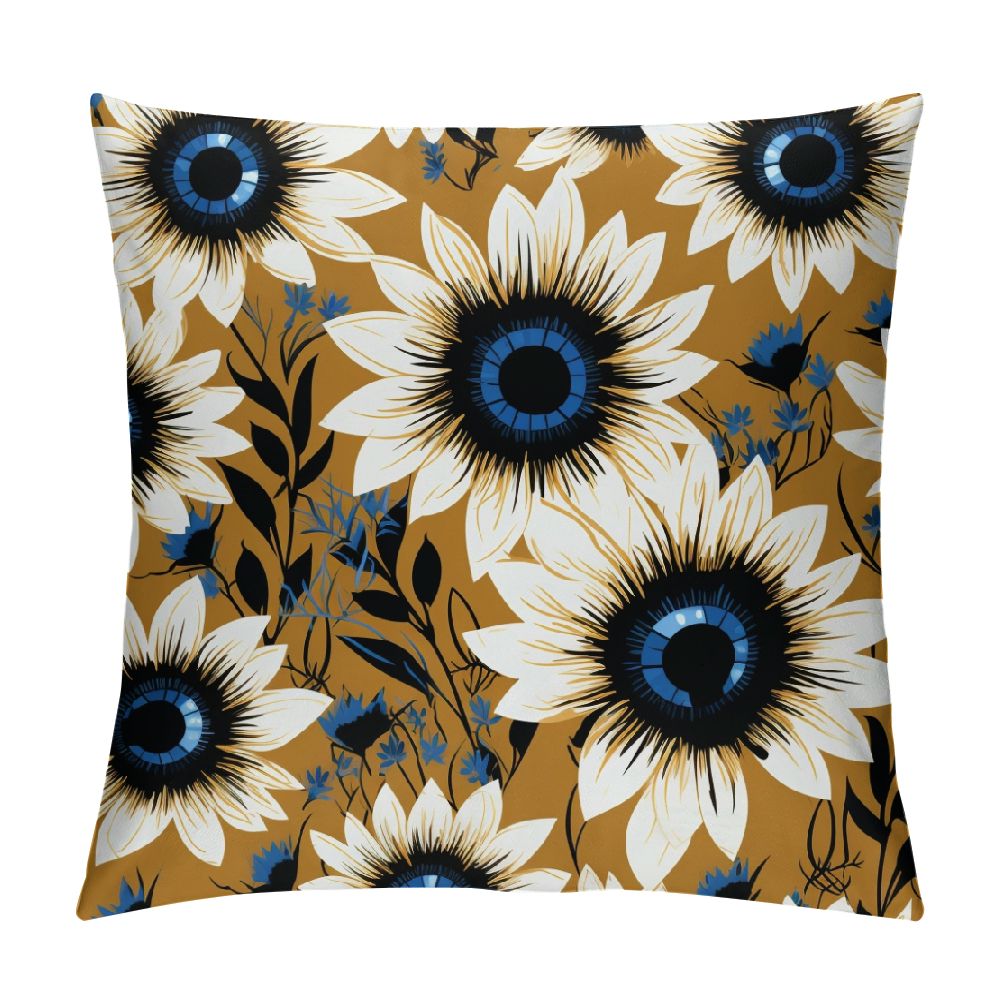 GOSMITH Retro Boho Floral Throw Pillow Covers Set Yellow Orange, 70s