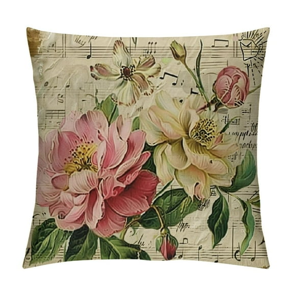 GOSMITH Retro Flower Throw Pillow Covers Peony Rose Home Decorative Pillow Covers Vintage Cushion Cases Square Pillowcase White