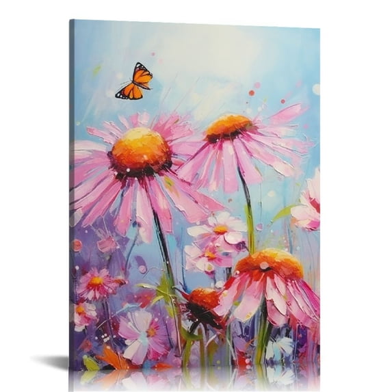 GOSMITH Room Decor Paintings Echinacea Flowers Pictures 1 Panel Canvas Beautiful Blossom Pink Floral Wall Art Modern Artwork Home Decor for Living Room Giclee Framed Ready to Hang Gifts