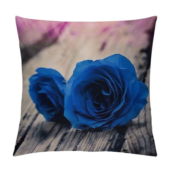GOSMITH Royal Blue Throw Pillow Covers, Rose Flower Decorative Pillow Cover for Couch Royal Blue Accent Square Sofa Cushion Case Living Room Outdoor Patio Furniture Home Decoration