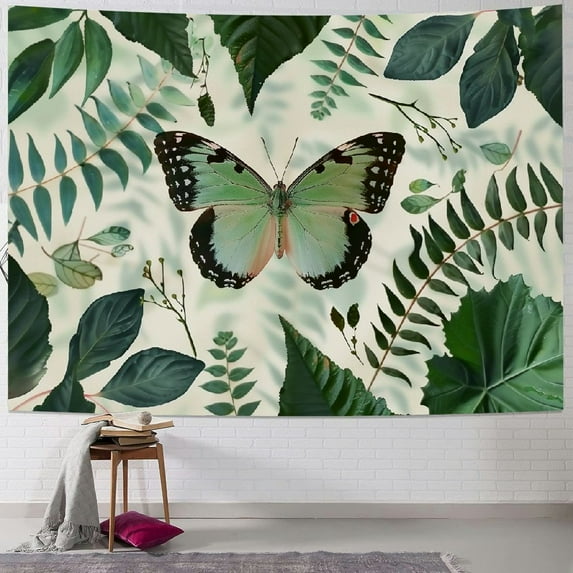 Leisuo Sage Leaf Wall Tapestry Boho and Leaves on Beige Background Tapestry Aesthetic Nature Plant Wall Tapestry for Bedroom Living Room Painting