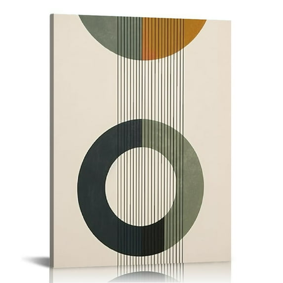 GOSMITH Sage Green Framed Wall Art, Minimalist Boho Wall Art Decor Geometric Line Leaf Sun Moon Beige Green Canvas Artwork, Abstract Botanical Boho Room Decor, Sage Green Wall Posters