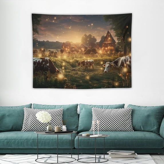 GOSMITH Scottish Highland Cattle Tapestry Smoky Mountain Wall Hanging Tapestries Natural Scenery Tapestry Wall Hanging Farm Animal Home Decor for Bedroom Living Room