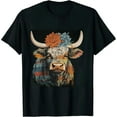 thumbnail image 1 of GOSMITH Scottish Highland Cow Cattle Flowers Woman T-Shirt black, 1 of 5