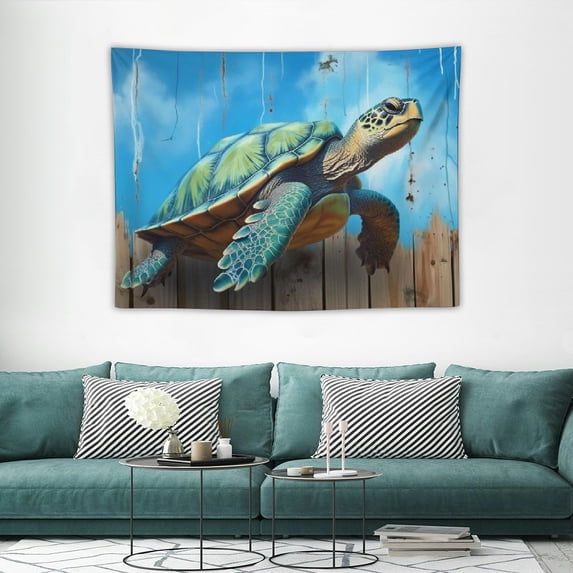 GOSMITH Sea Turtle Tapestry Underwater World Ocean Animal Sea Tortoises Coral on Rustic Wooden Boards Tapestries for Bedroom Living Room Teen Dorm Indie Decor Poster