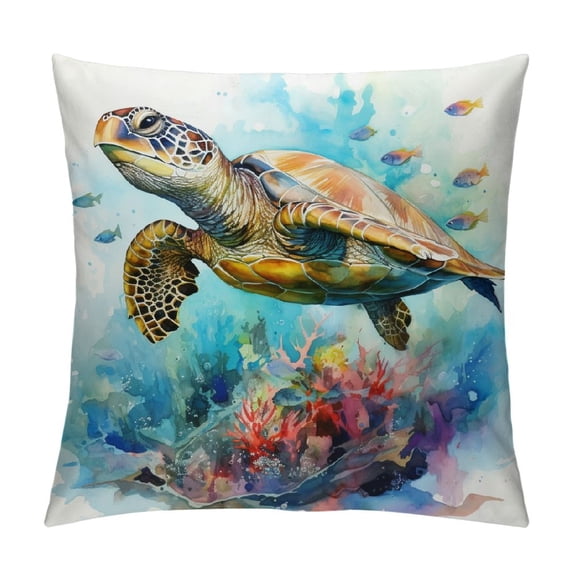 GOSMITH  Sea Turtle Watercolor Ocean Theme Mediterranean Style Patio Coastal Animal  Indoor Decor Throw Pillow Cover Case Set of