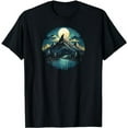 thumbnail image 1 of Leisuo Serene Mountain Landscape T-Shirt Classic Fit 100% Cotton Round Neck black, 1 of 5