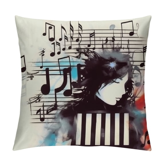 GOSMITH Set of 4 Simple Music Throw Pillow Covers Black and White Piano Keyboard Guitar Vinyl Record with Inspirational Quotes Letters Pillow Cases Cushion Cover Cotton Linen 18x18 Inches