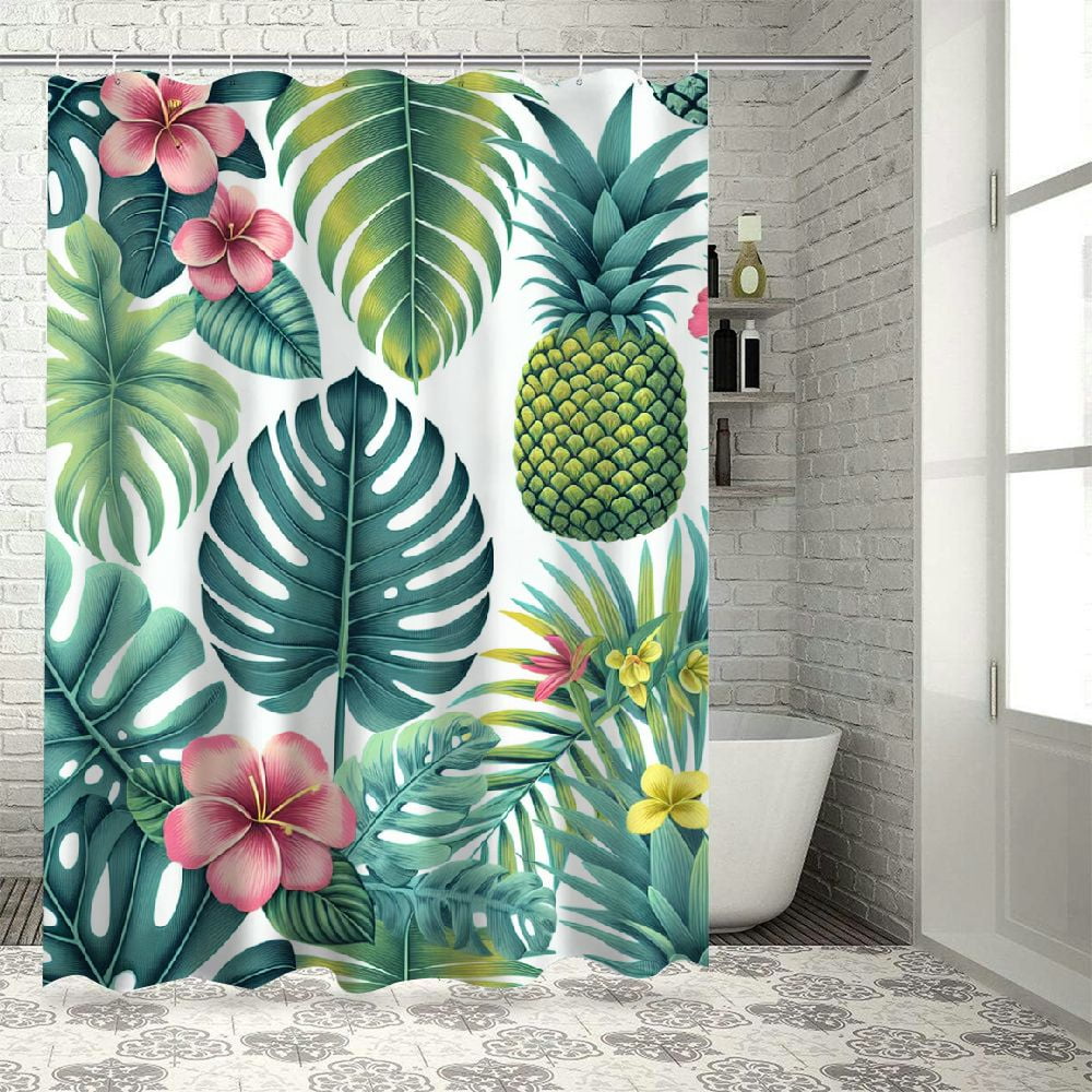 GOSMITH Shower Curtain Pineapples Rectangle Hawaii Summer Tropical Palm