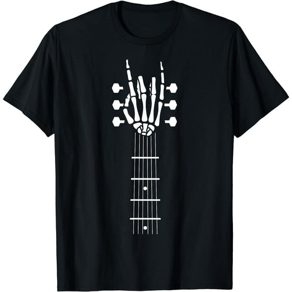 Leisuo Skeleton Hand Guitar Costume Cool Easy Halloween Gift T-Shirt 159044-black