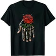 thumbnail image 1 of GOSMITH Skeleton Hand Red Rose Flower Aesthetic T-Shirt, 1 of 3