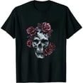 thumbnail image 1 of GOSMITH Skeleton Metalhead Skulls and Roses Metal Rock Purple Roses T-Shirt, 1 of 3
