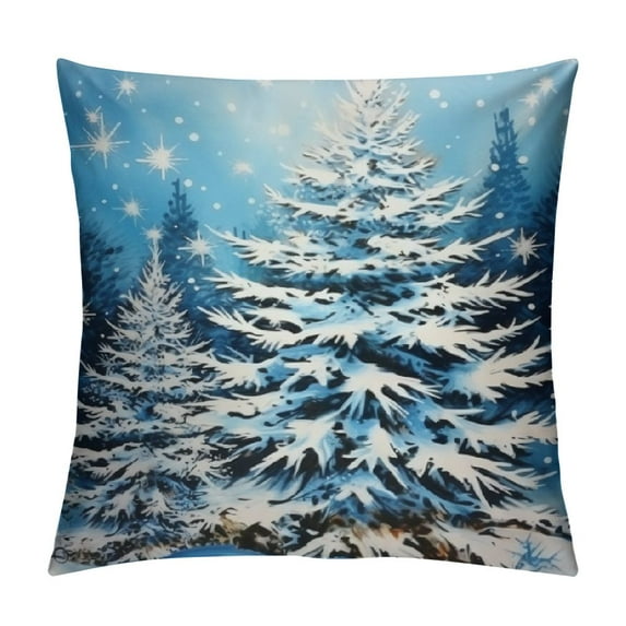 GOSMITH Snow Forest Pillow Covers, Blue Snowflake Pine Trees Square Decorative Cushion Cover Soft Cotton Pillows Case White for Couch Bed Sofa