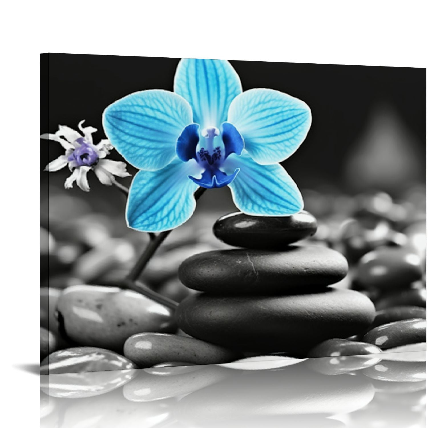GOSMITH Spa Decor Zen Canvas Wall Art Spa Stones and Blue Orchid Flower Picture Prints Relax