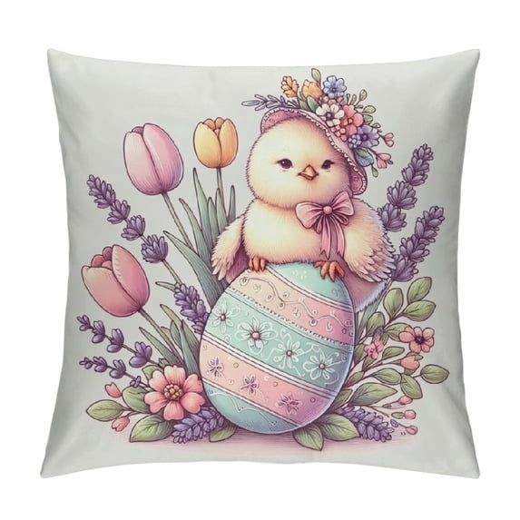Leisuo Spring Easter Throw Pillow Covers Cute Stand on Tulips Floral Rustic Beige Cozy Cushion Covers Decorative for Easter Party Living Room Bedroom Sofa Bed