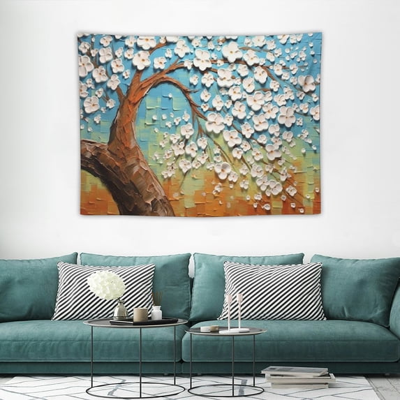 GOSMITH Spring Floral Tree Tapestries Large White Flowers Brown Branch Cherry Art Tapestry for Bedroom Aesthetic Home Decor Living Room Boys Girls Playroom Backdrop Wall Tapestry