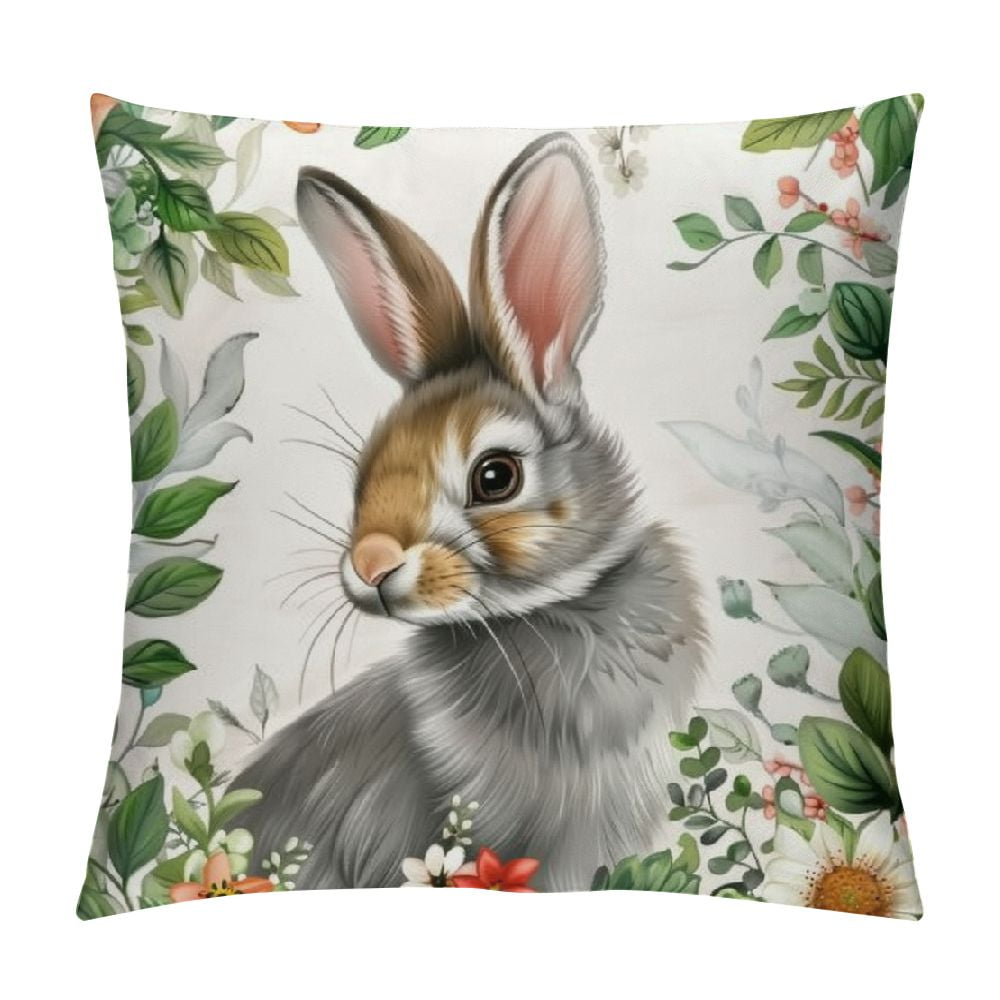 GOSMITH Spring Forest Animals Throw Pillow Covers Deer Rabbit Bear
