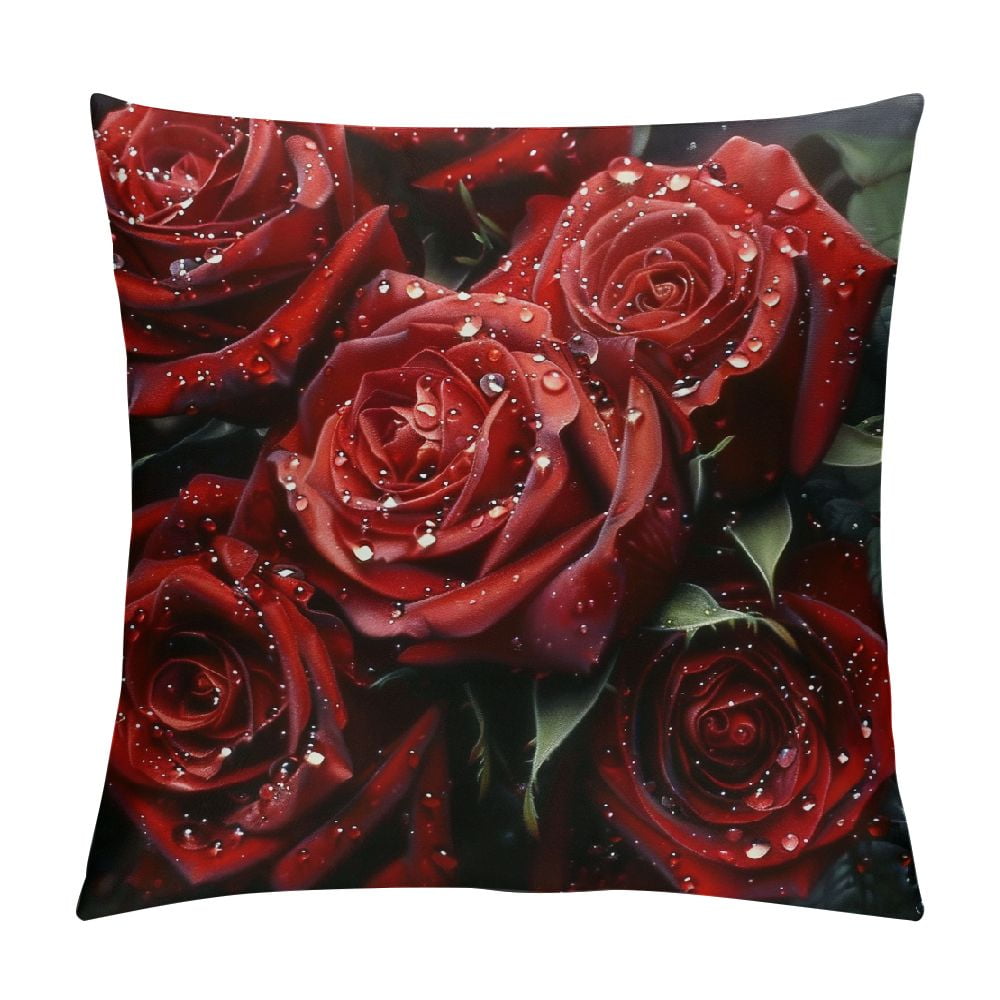 GOSMITH Spring Zippered Throw Pillow Covers Rose Floral Romance Rain
