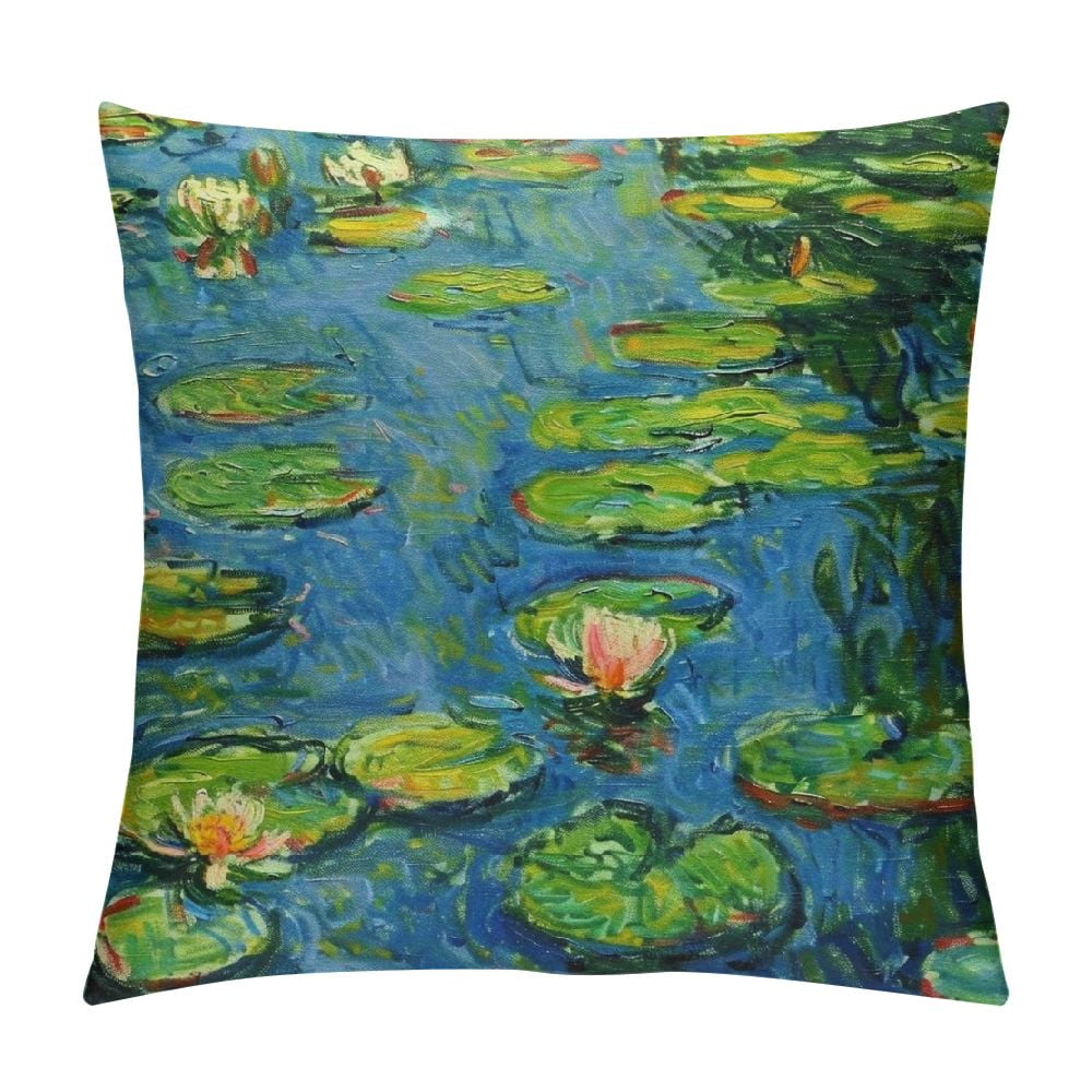 LOHDALOLF Claude Monet Pillow Covers Set Of 4 - 18x18 Inch Water Lilies & Sunrise Impressionist Art Cushion Covers