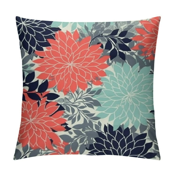 GOSMITH Square Throw Pillow Cover, Short Plush Pillow Case Cushion Cover for Home Sofa Couch Living Room Decor - Flower Burst Petals Pattern Navy Coral Mint Gray