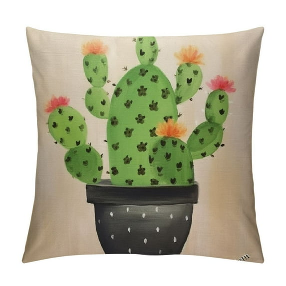 GOSMITH Square Throw Pillow Covers Green Plant Pot Cartoon Cactus Cacti Red Flowers Home Decorative Cushion Case Succulent Accent Pillow Protector