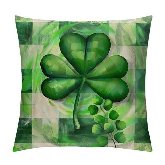 Leisuo St. Patrick's Day Green Clover Throw Pillow Covers Grey Buffalo Plaid Lucky Shamrock Pillow Cases Farmhouse Home Decor Couch Cushion Cover