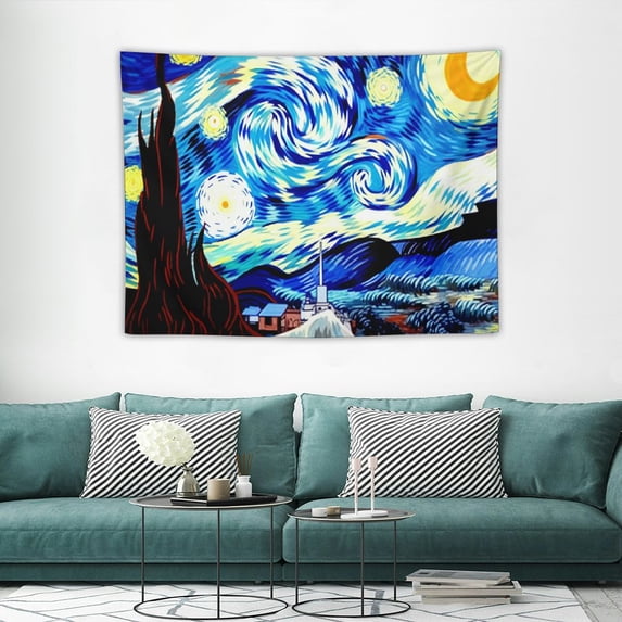 GOSMITH Starry Night Tapestry, Van Gogh Art Blue Wave Wall tablecloth Wall Hanging Art for Living Room Bedroom Dorm Home Decor 40x30 Inch