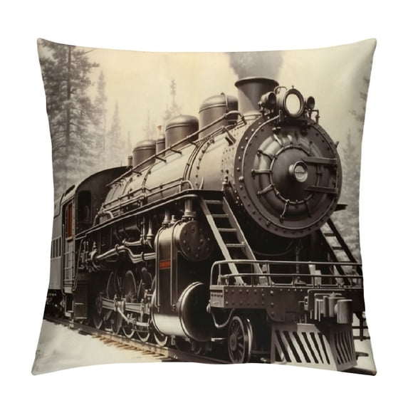GOSMITH Steam Engine Throw Pillow Cushion Cover, Antique Northern Express Train Canada Railways Photo Freight Machine Print, Decorative Square Accent Pillow Case Black Grey