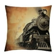 thumbnail image 1 of GOSMITH  Steam Engine Throw Pillow Cushion Cover, Grunge Tone Antique Old Iron Train in Aged Sepia Colored Style Design Industrial Theme Print, Decorative Square Accent Pillow Case, Brown, 1 of 5