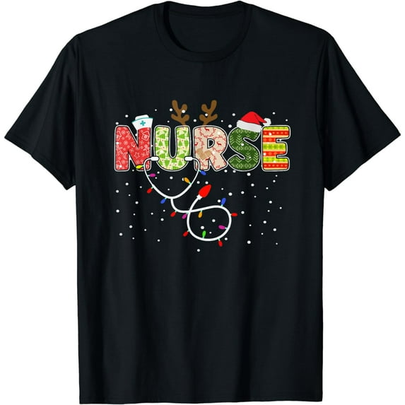 GOSMITH Stethoscope Santa Hat Reindeer Xmas Christmas Nurse T-Shirt 197278-black