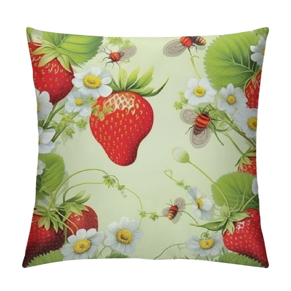 GOSMITH Strawberry Throw Pillow Covers Soft Kawaii Strawberry Print Cushion Covers Pillow Cases For Couch Sofa Bedroom Car Floral Leaf Red Green Decorative Throw Pillowcases