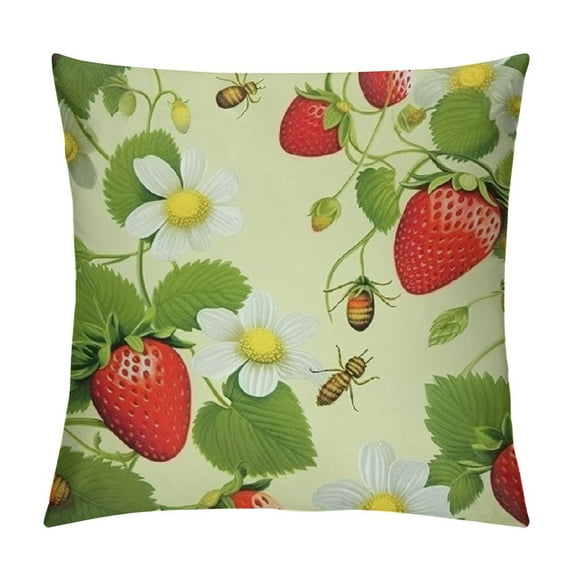 GOSMITH Strawberry Throw Pillow Covers Soft Kawaii Strawberry Print Cushion Covers Pillow Cases For Couch Sofa Bedroom Car Floral Leaf Red Green Decorative Throw Pillowcases