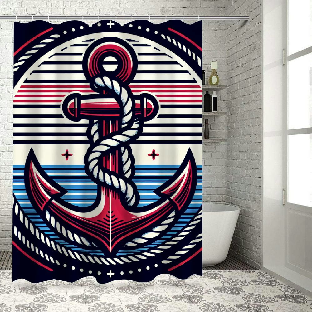 GOSMITH Summer Coastal Nautical Theme Red Anchor Sailboat Compass Waves ...